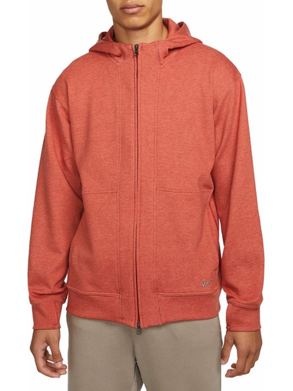Nike Yoga Dri-FIT Full Zip Hoodie Men's Small Cinnabar Orange Fleece Sweatshirt